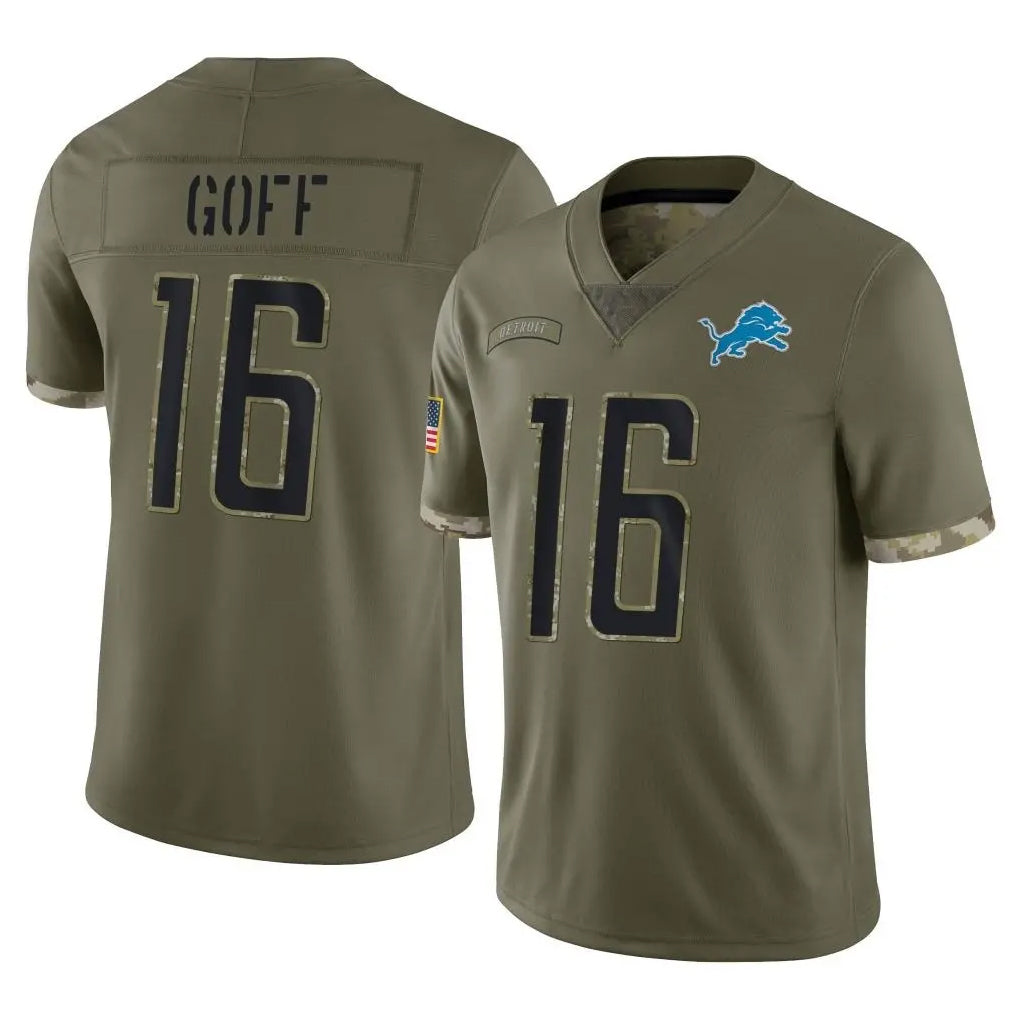 D.Lions #16 Jared Goff Player Olive Salute To Service Limited Odoa Stitched Jerseys
