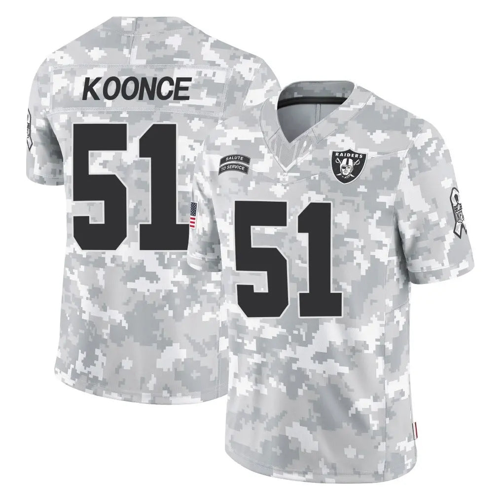 LV.Raiders #51 Malcolm Koonce Player Arctic Camo Salute To Service Limited Game Odoa Stitched Jerseys