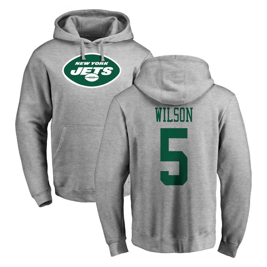 NY.Jets #5 Garrett Wilson Player Gray LOGO Pullover Hoodies Limited Game Odoa Stitched Jerseys