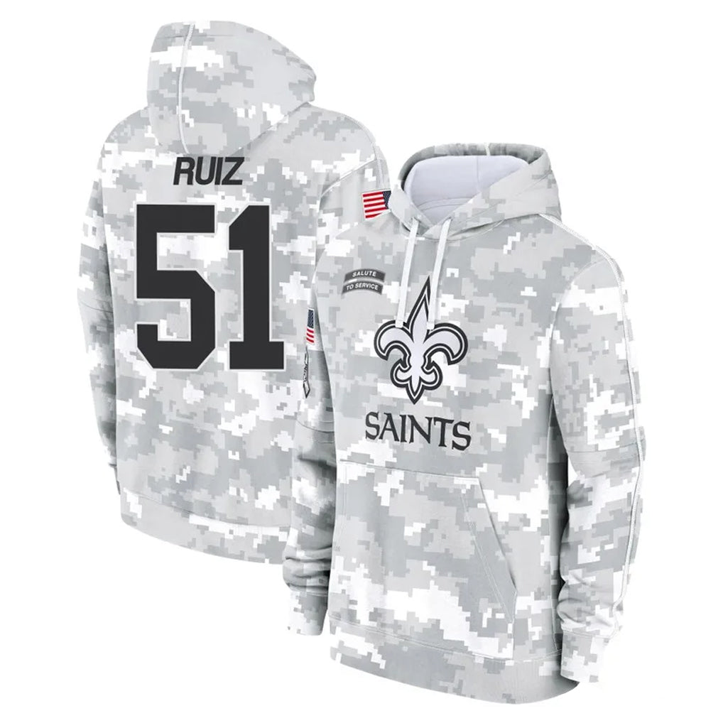 NO.Saints #51 Cesar Ruiz Player Arctic Camo Salute to Service Pullover Hoodies Limited Game Odoa Stitched Jerseys