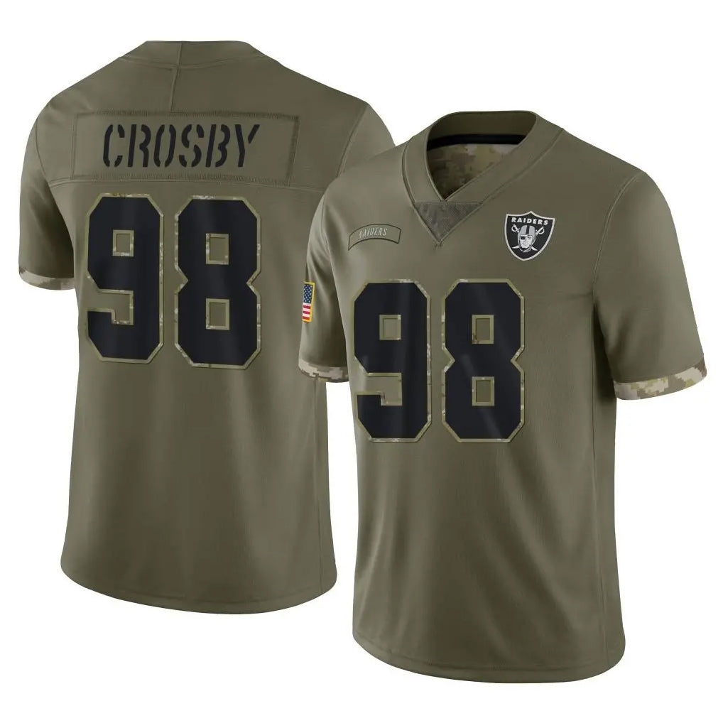 LV.Raiders #98 Maxx Crosby Player Olive Salute To Service Limited Odoa Stitched Jerseys