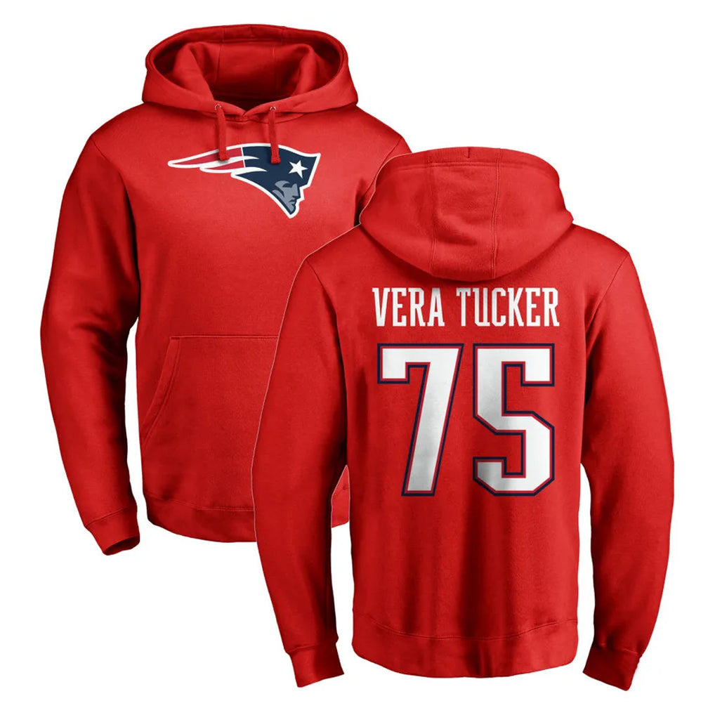 NE.Patriots #75 Alijah Vera-Tucker Player Red LOGO Pullover Hoodies Home Game Odoa Stitched Jerseys