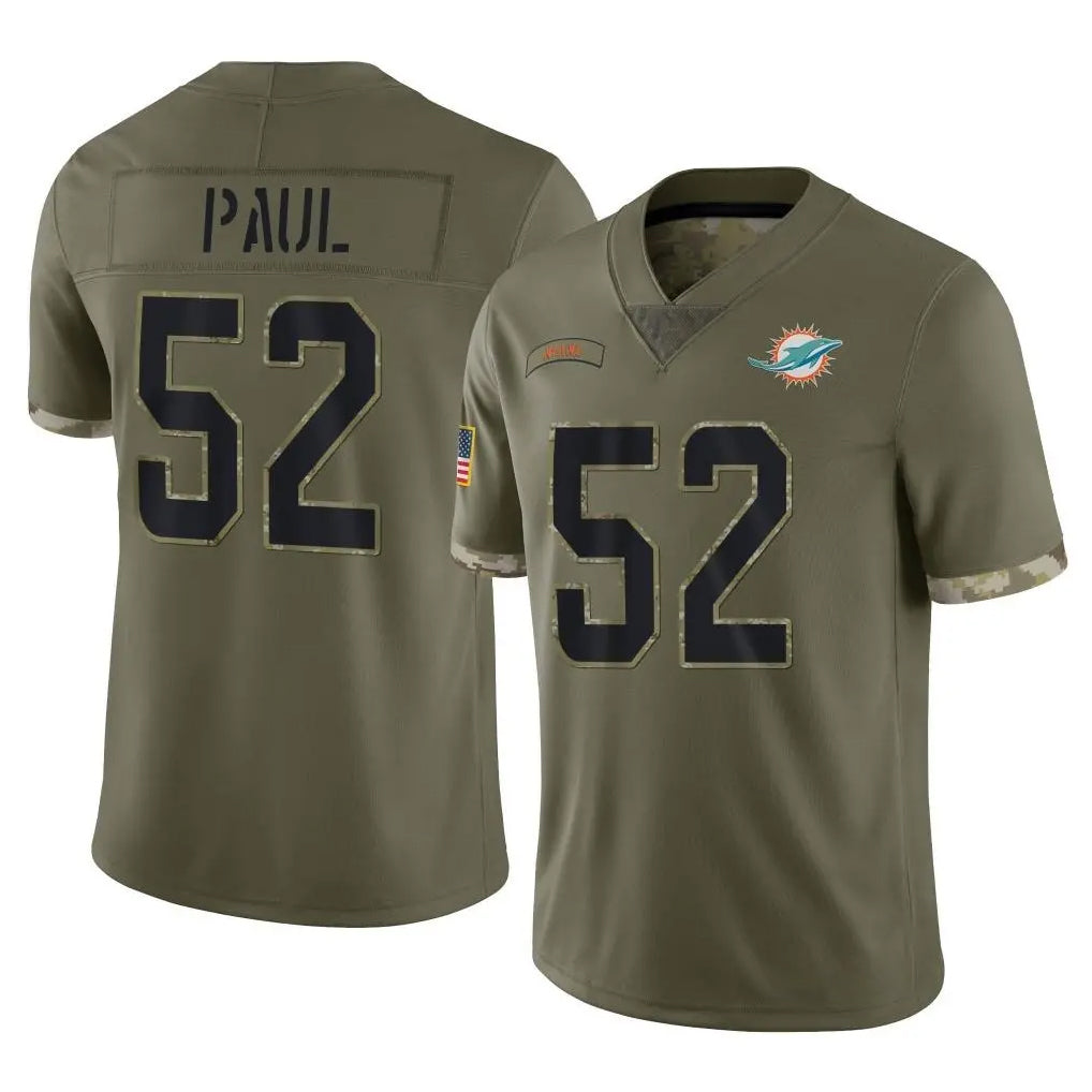 M.Dolphins #52 Patrick Paul Player Olive Salute To Service Limited Odoa Stitched Jerseys