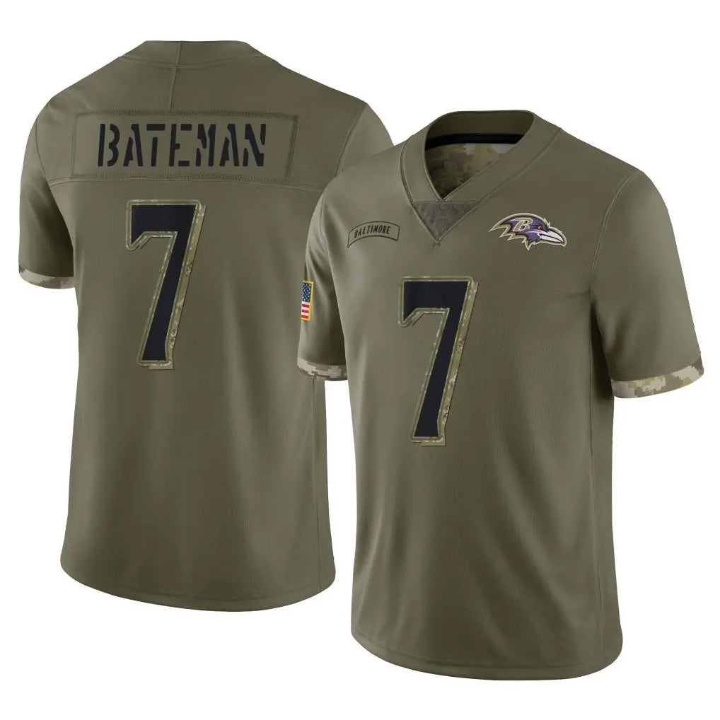 B.Ravens #7 Rashod Bateman Player Olive Salute To Service Odoa Stitched Jerseys