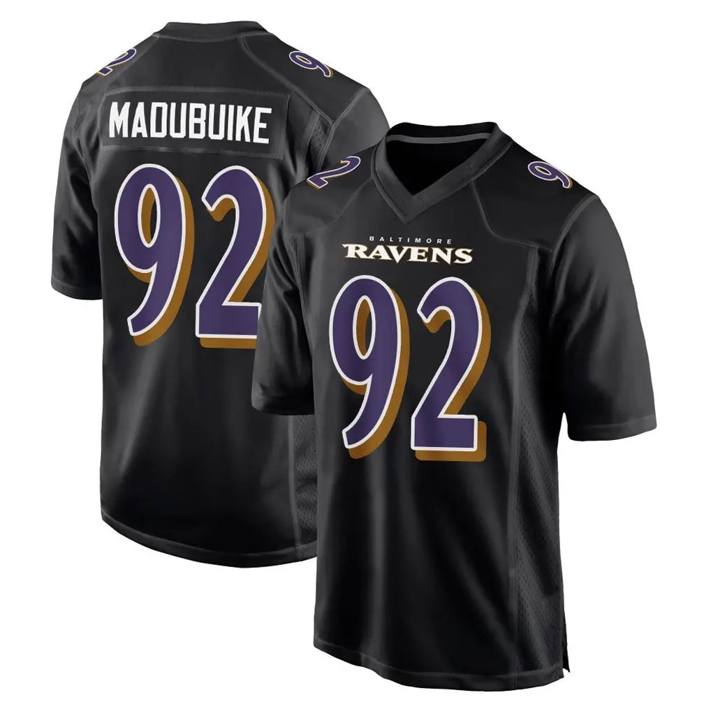 B.Ravens #92 Nnamdi Madubuike Player Black Carbon Fashion Home Game Odoa Stitched Jerseys