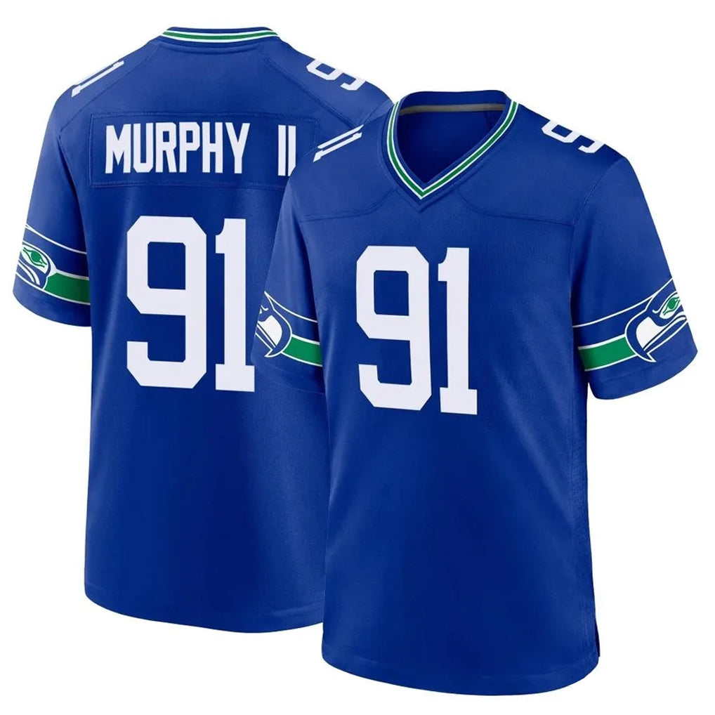 S.Seahawks #91 Byron Murphy II Player Royal Throwback Home Game Odoa Stitched Jerseys