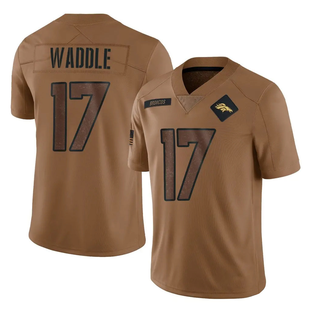 D.Broncos #17 Jaylen Waddle Player Brown Salute To Service Limited Odoa Stitched Jerseys