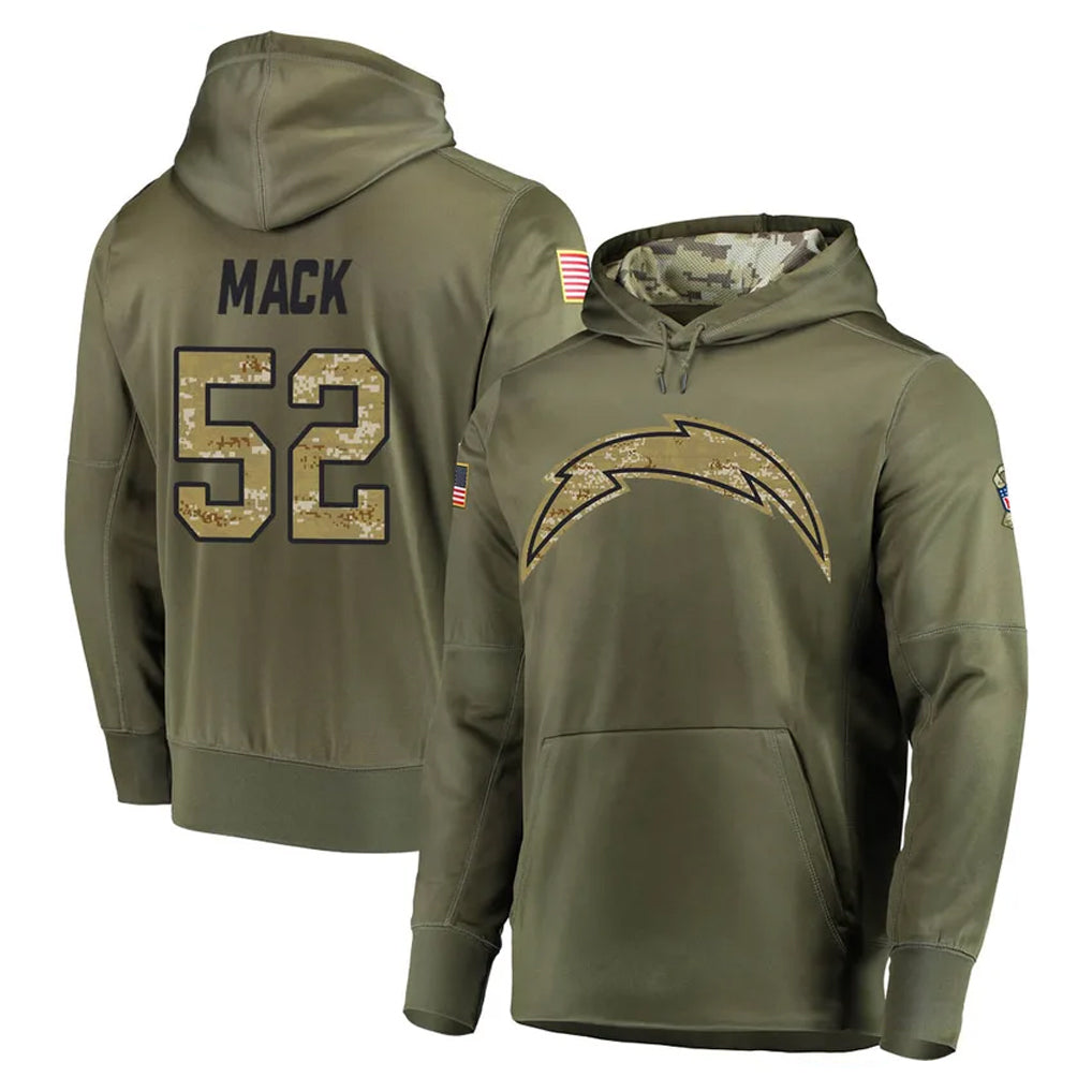 LA.Chargers #52 Khalil Mack Player Olive Salute to Service Pullover Hoodies Home Game Odoa Stitched Jerseys