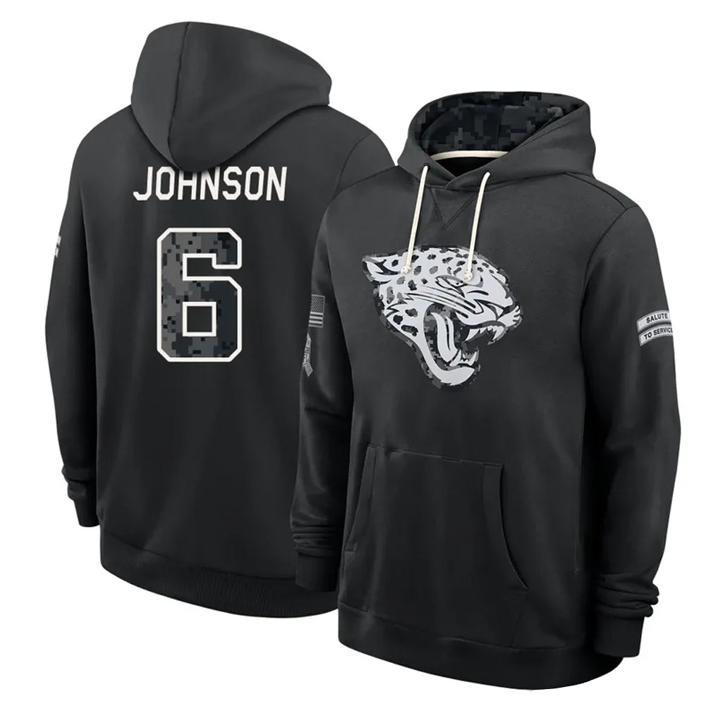 J.Jaguars #6 Antonio Johnson Player 2026 Black Logo Pullover Hoodies Limited Game Odoa Stitched Jerseys
