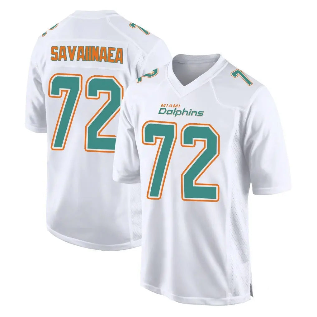 M.Dolphins #72 Jonah Savaiinaea Player White Fashion Home Game Odoa Stitched Jerseys