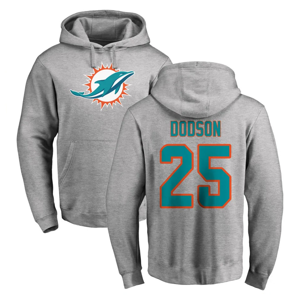 M.Dolphins #25 Tyrel Dodson Player Gray LOGO Pullover Hoodies Limited Odoa Stitched Jerseys
