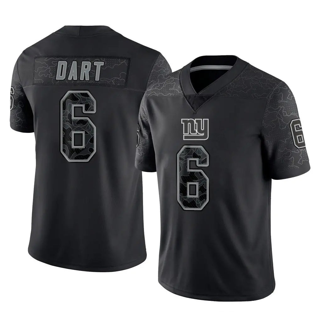 NY.Giants #6 Jaxson Dart Player Black Limited Reflective Home Game Odoa Stitched Jerseys