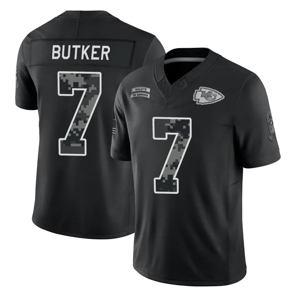 KC.Chiefs #7 Harrison Butker Player Black Limited 2026 Salute to Service Home Game Stitched Jerseys