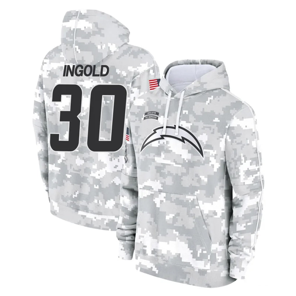 LA.Chargers #30 Alec Ingold Player Arctic Camo Salute to Service Hoodies Limited Game Odoa Stitched Jerseys