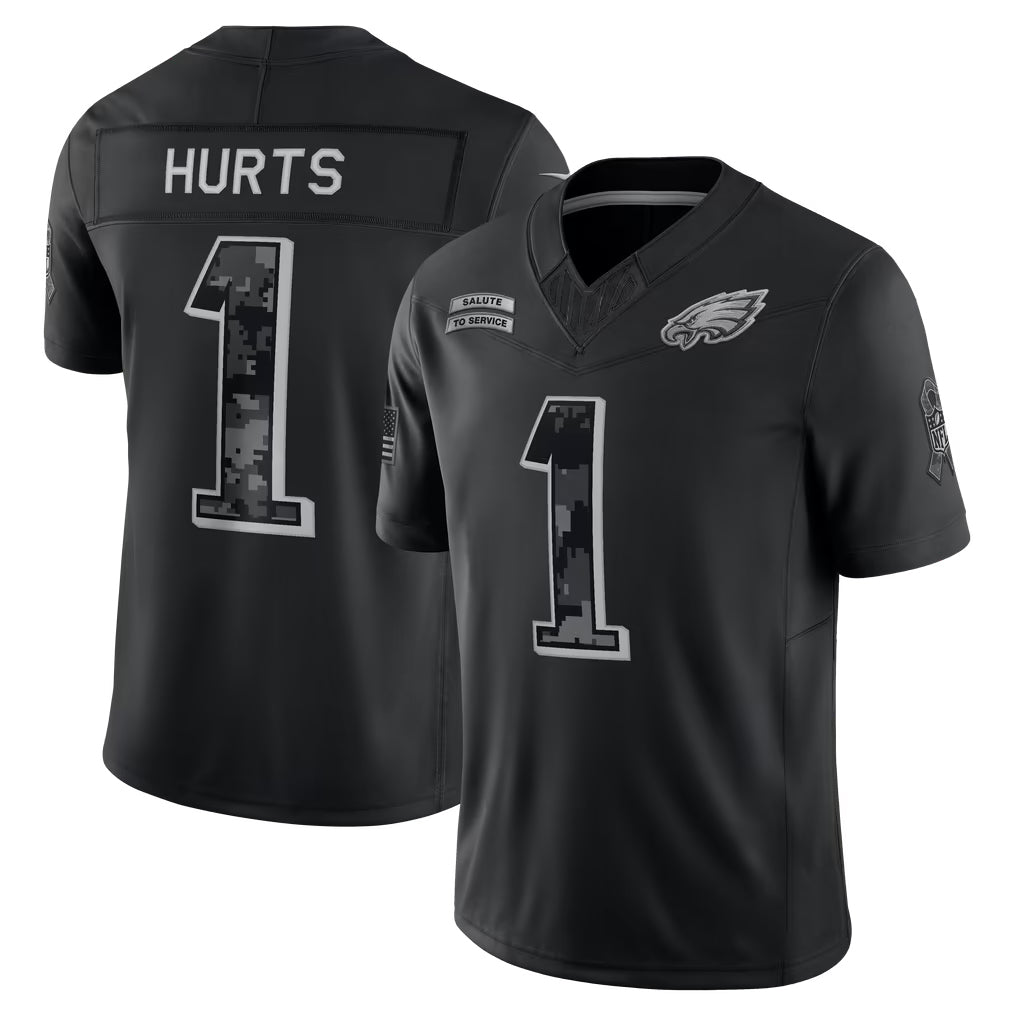 Odoa P.Eagles #1 Jalen Hurts Player Black Limited 2026 Salute to Service Home Game Stitched Jerseys