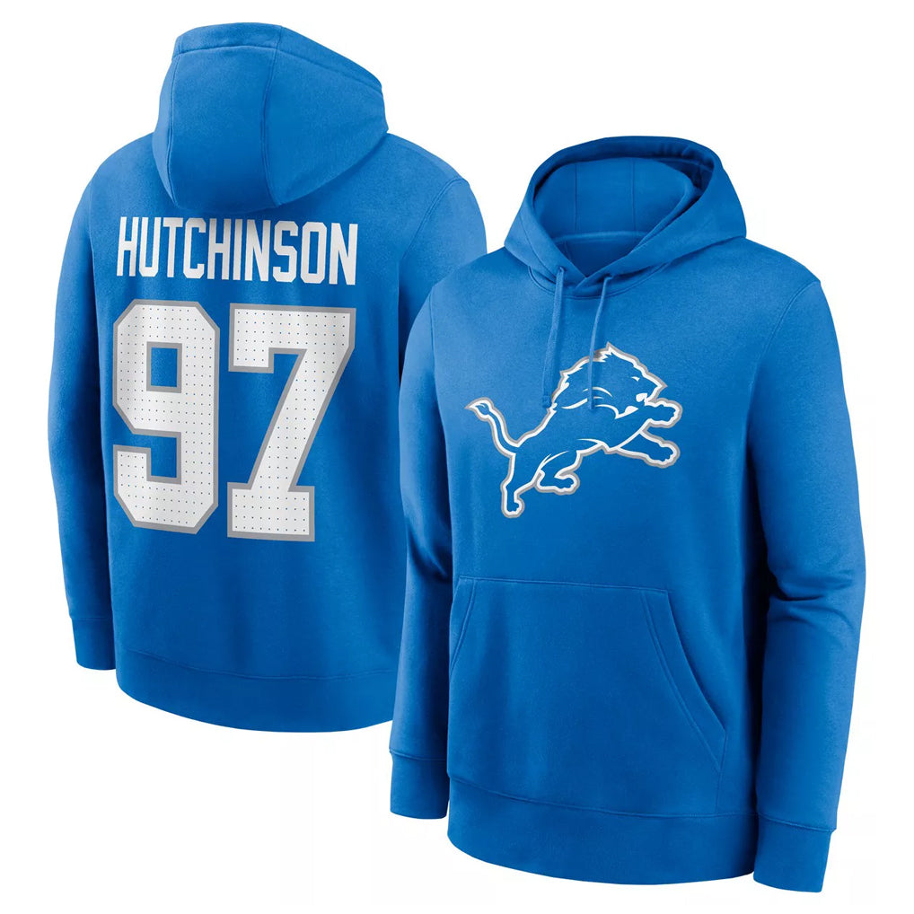 D.Lions #97 Aidan Hutchinson Player Blue Salute to Service Pullover Hoodies Limited Odoa Stitched Jerseys