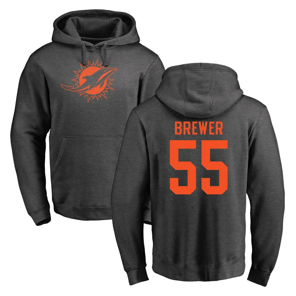 M.Dolphins #55 Aaron Brewer Player Darkgray Pullover Hoodies Limited Odoa Stitched Jerseys