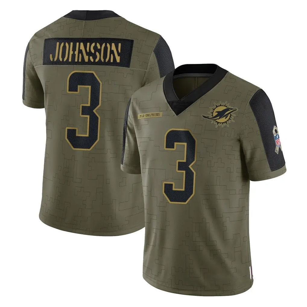 M.Dolphins #3 Chris Johnson Player Olive Salute To Service Limited Game Odoa Stitched Jerseys
