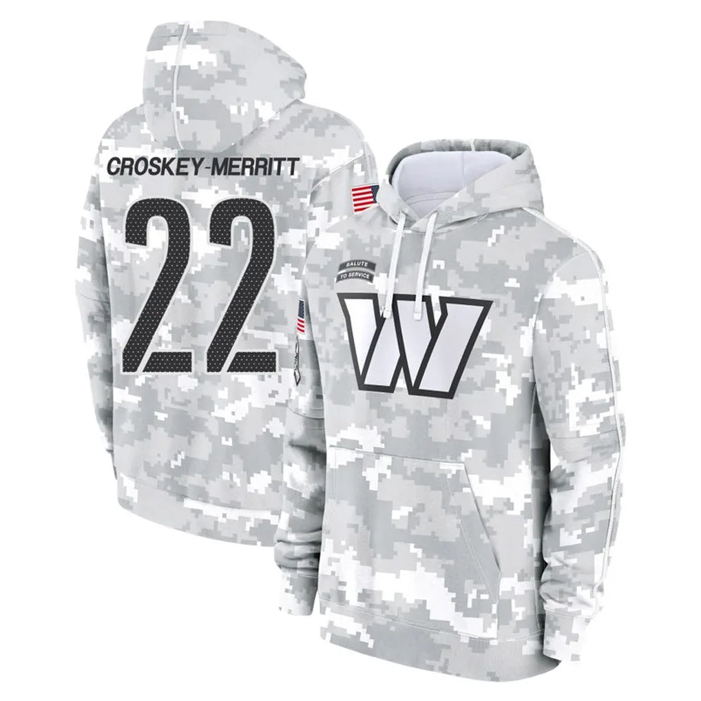 W.Commanders #22 Jacory Croskey-Merritt Player Arctic Camo Limited Salute to Service Pullover Hoodies Game Odoa Stitched Jerseys