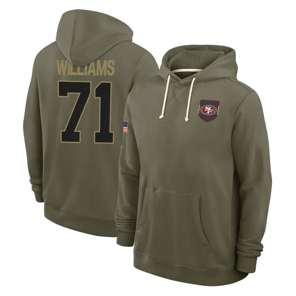 SF.49ers #71 Trent Williams Player Olive Salute to Service Pullover Hoodies Limited Odoa Stitched Jerseys