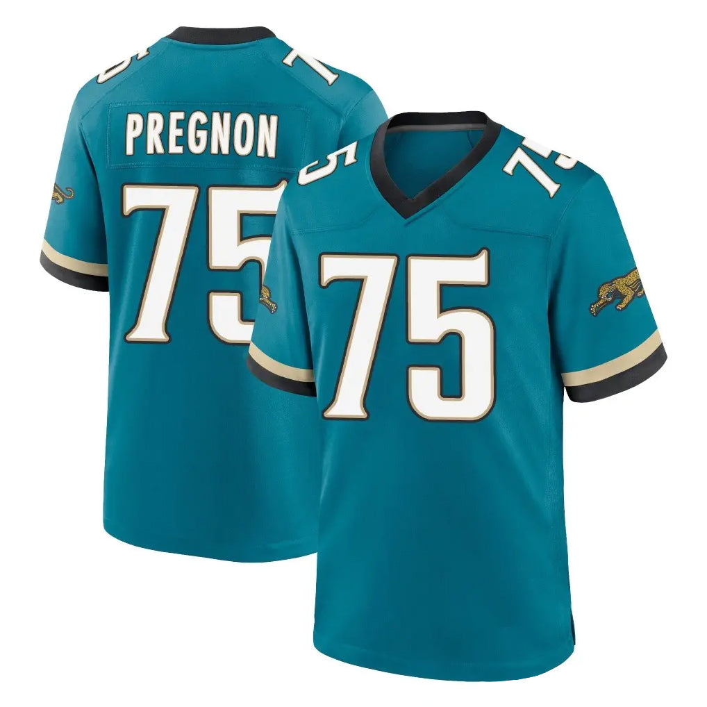 J.Jaguars #75 Emmanuel Pregnon Player Teal Prowler Throwback Limited Home Game Odoa Stitched Jerseys