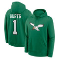 P.Eagles #1 Jalen Hurts Player Green Pullover Hoodies Home Game Odoa Stitched Jerseys
