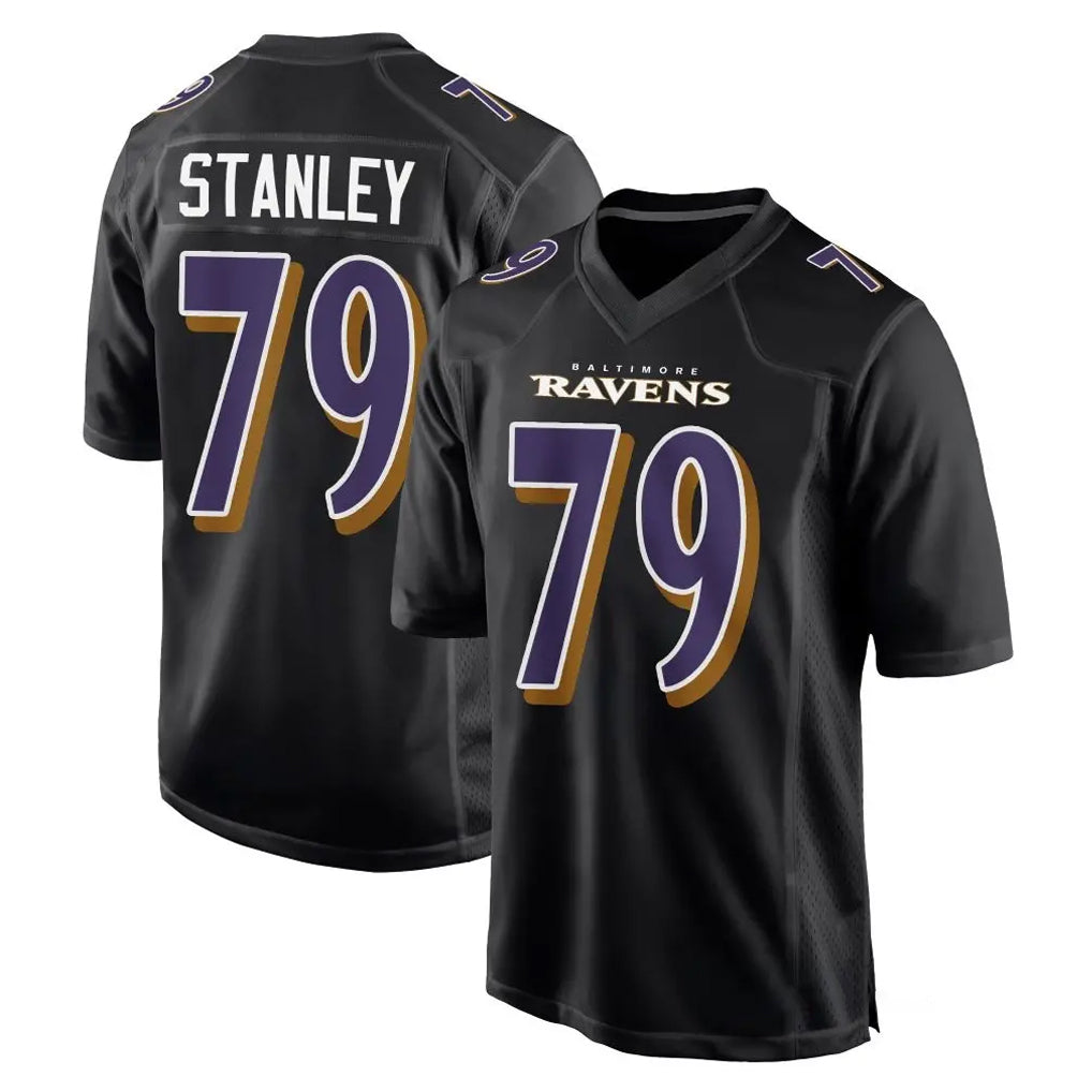 B.Ravens #79 Ronnie Stanley Player Black Carbon Fashion Home Game Odoa Stitched Jerseys