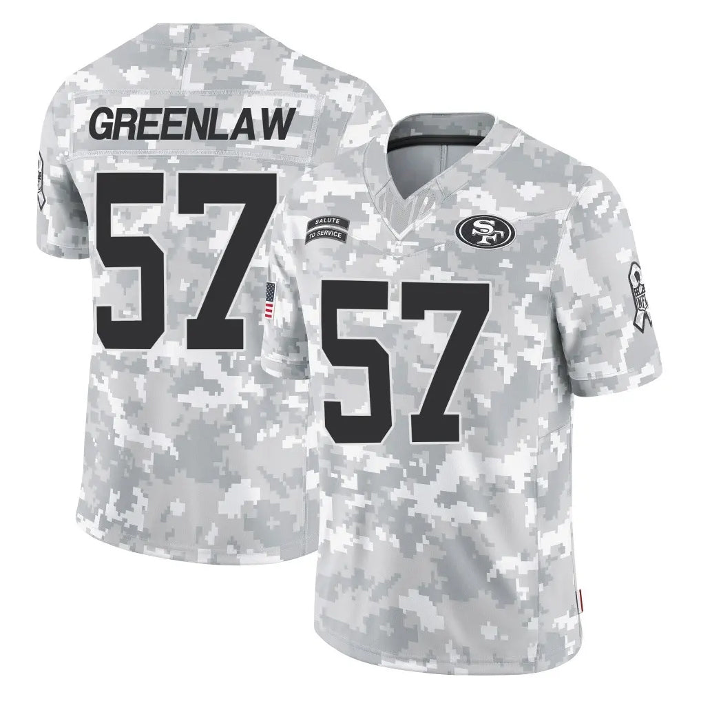 SF.49ers #57 Dre Greenlaw Player Arctic Camo Limited Salute To Service Home Game Odoa Stitched Jerseys