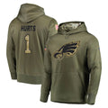 P.Eagles #1 Jalen Hurts Player Olive Salute to Service Pullover Hoodies Home Game Odoa Stitched Jerseys