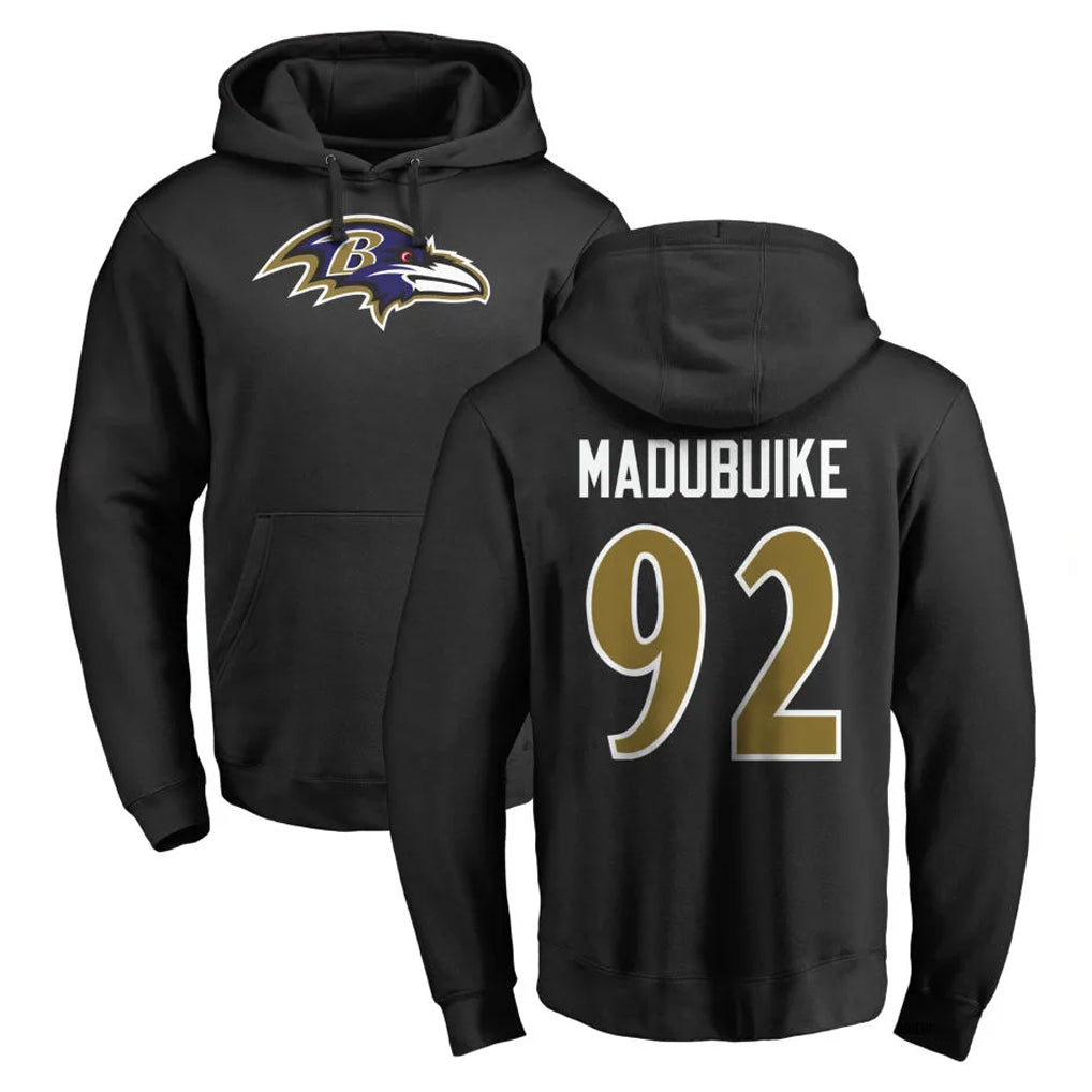 B.Ravens #92 Nnamdi Madubuike Player Black Pullover Hoodie Odoa Stitched Jerseys