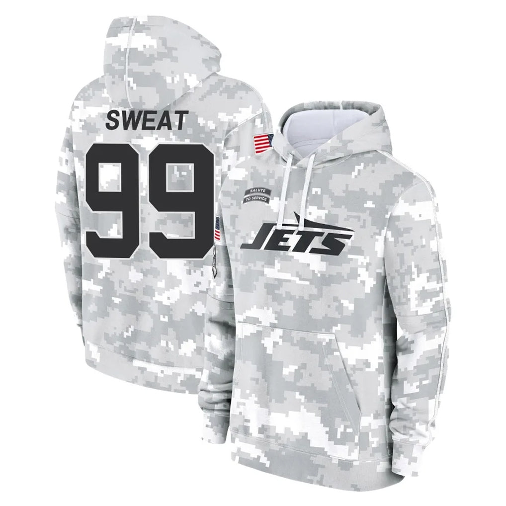 NY.Jets #99 T'Vondre Sweat Player Arctic Camo Salute to Service Pullover Hoodies Limited Game Odoa Stitched Jerseys