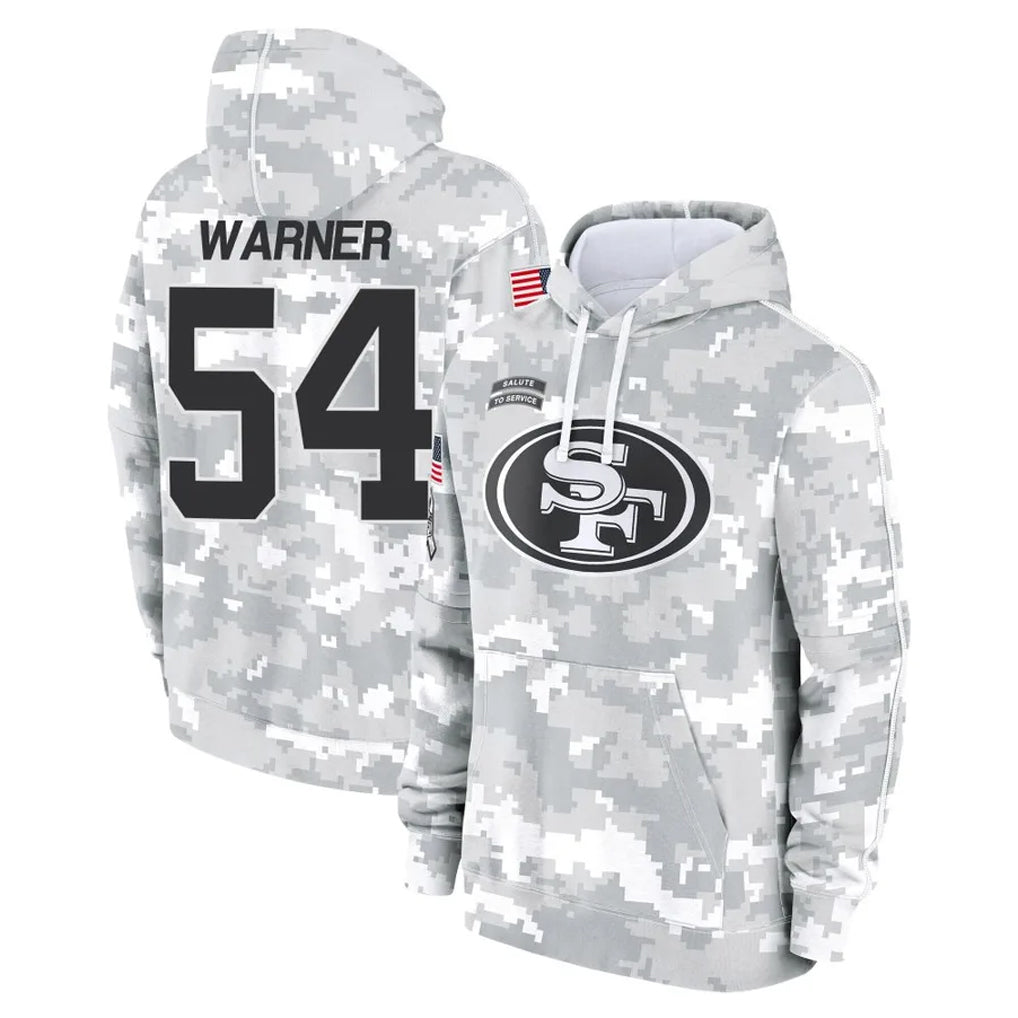 SF.49ers #54 Fred Warner Player Arctic Camo Limited Salute to Service Pullover Hoodies Game Odoa Stitched Jerseys