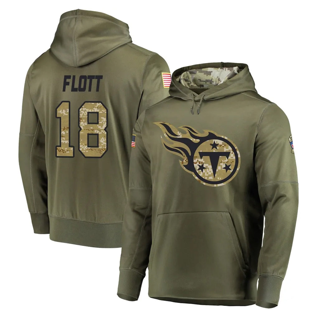 T.Titans #18 Cor'Dale Flott Player Olive Salute to Service Pullover Hoodies Home Game Odoa Stitched Jerseys