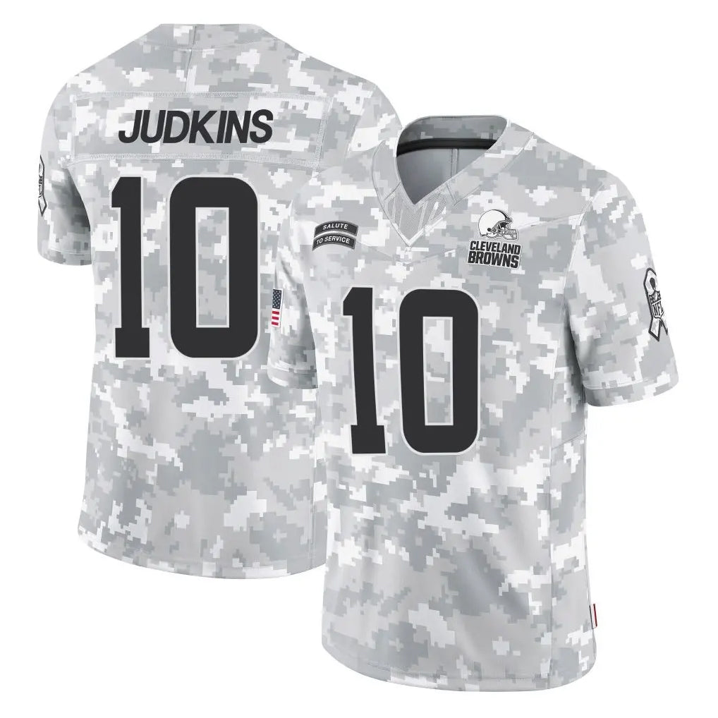 C.Browns #10 Quinshon Judkins Player Arctic Camo Salute to Service Limited Home Game Odoa Stitched Jerseys