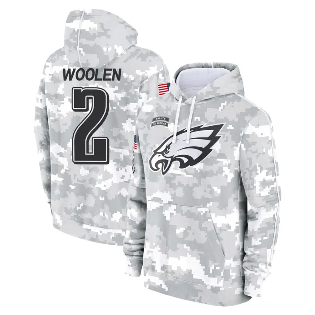 P.Eagles #2 Riq Woolen Player Arctic Camo Salute to Service Pullover Hoodies Limited Game Odoa Stitched Jerseys