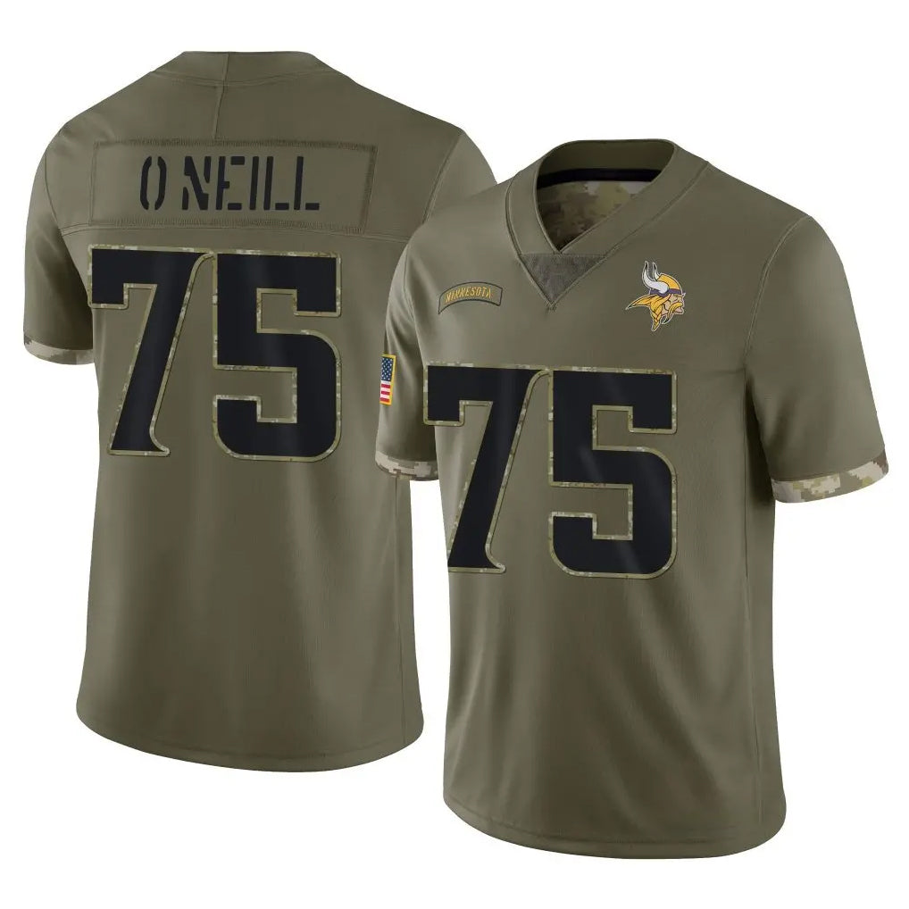 M.Vikings #75 Brian O'Neill Player Olive Salute To Service Limited Odoa Stitched Jerseys