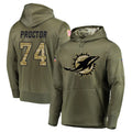 M.Dolphins #74 Kadyn Proctor Player Olive Salute to Service Pullover Hoodies Home Game Odoa Stitched Jerseys