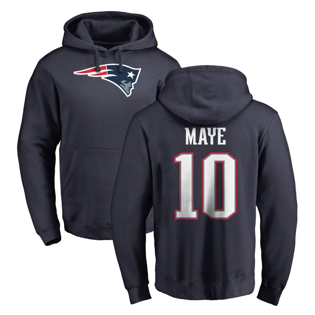NE.Patriots #10 Drake Maye Player Navy LOGO Pullover Hoodies Home Game Odoa Stitched Jerseys