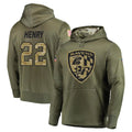B.Ravens #22 Derrick Henry Player Olive Salute to Service Pullover Hoodie Odoa Stitched Jerseys