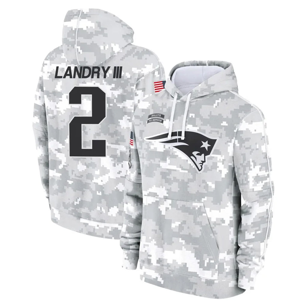 NE.Patriots #2 Harold Landry III Player Arctic Camo Salute to Service Pullover Hoodies Limited Game Odoa Stitched Jerseys