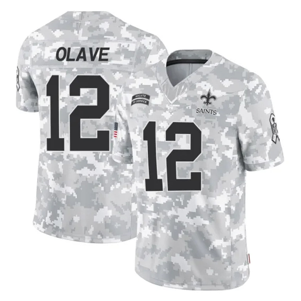 NO.Saints #12 Chris Olave Player Arctic Camo Salute To Service Limited Game Odoa Stitched Jerseys