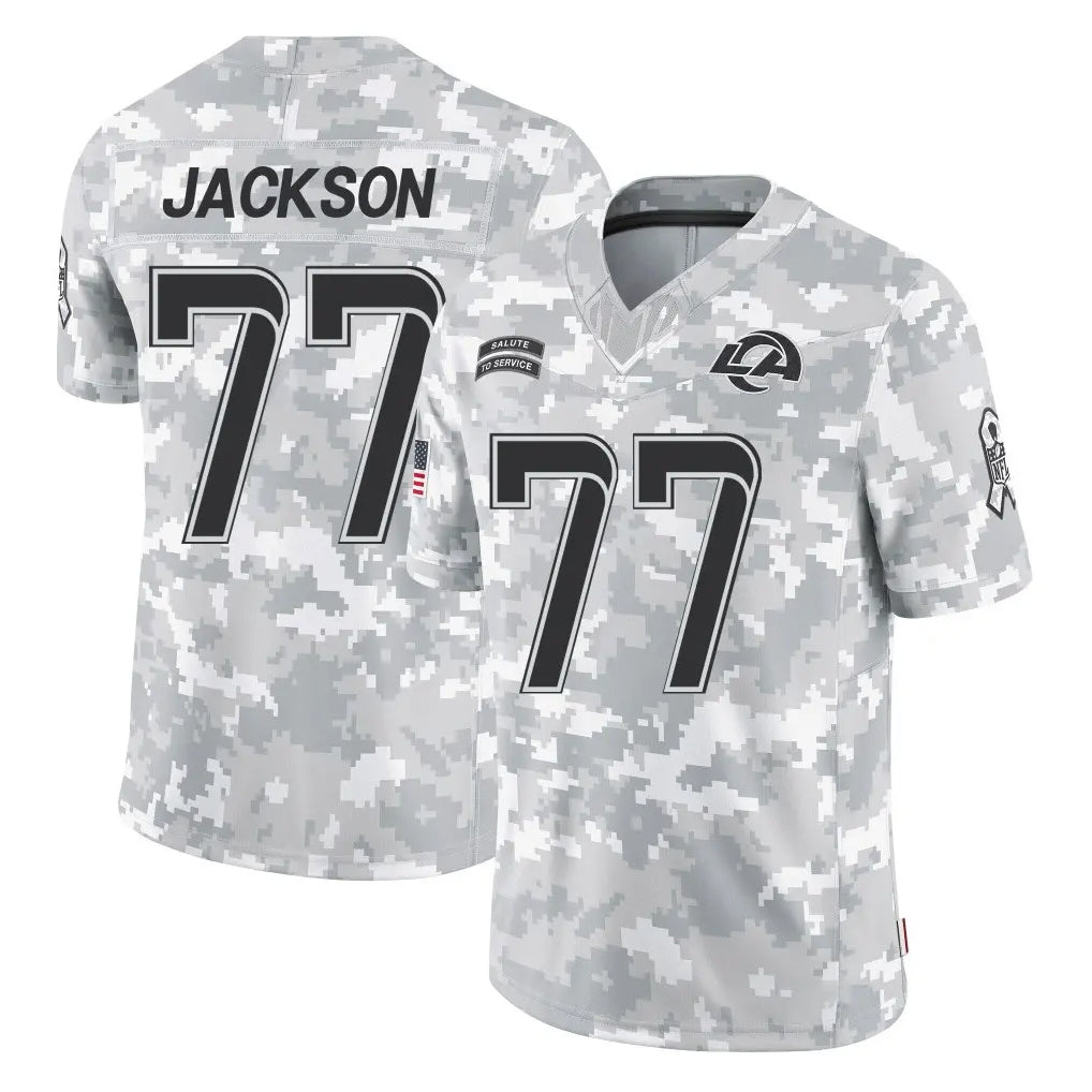 LA.Rams #77 Alaric Jackson Player Arctic Camo Salute To Service Limited Game Odoa Stitched Jerseys