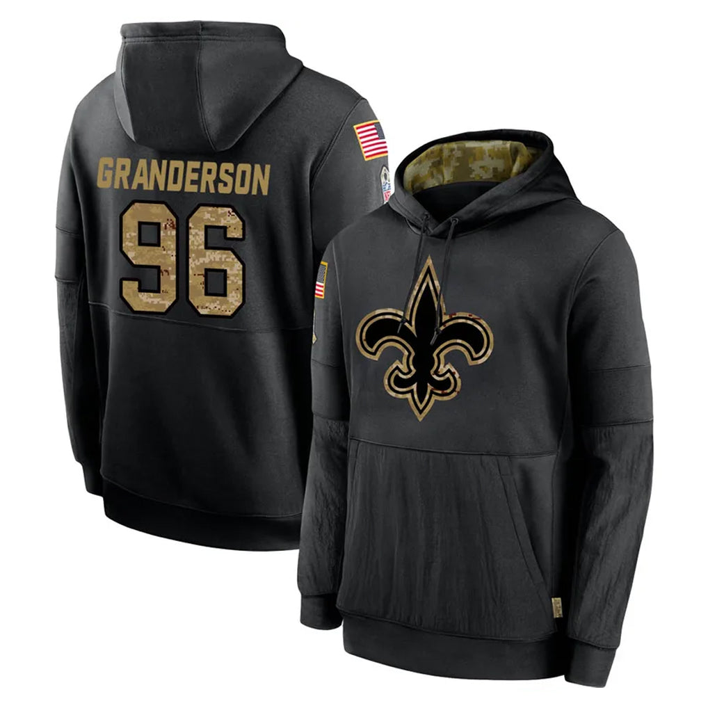 NO.Saints #96 Carl Granderson Player Black Salute to Service Hoodies Limited Game Odoa Stitched Jerseys