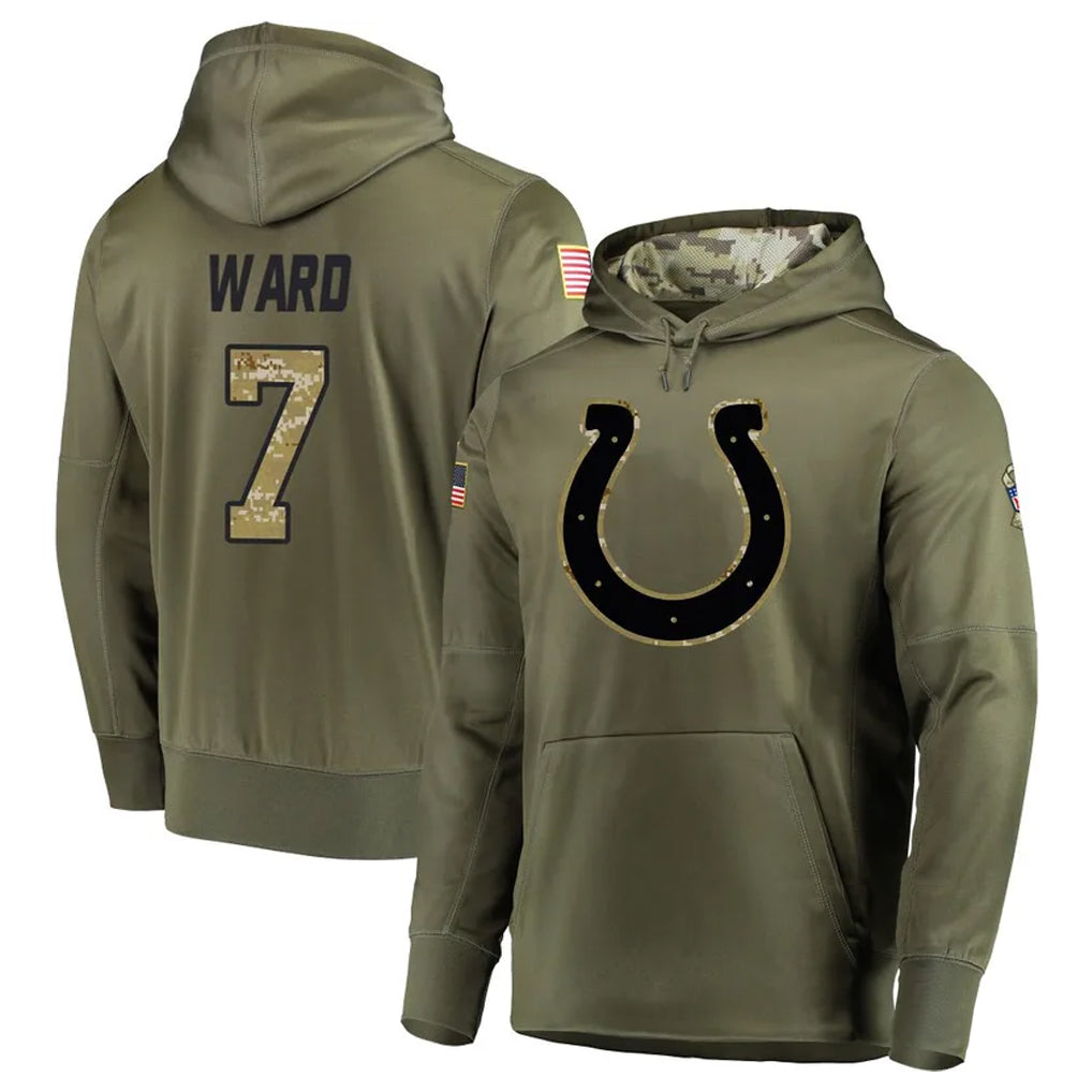 IN.Colts #7 Charvarius Ward Sr. Player Olive Salute to Service Pullover Hoodies Home Game Odoa Stitched Jerseys