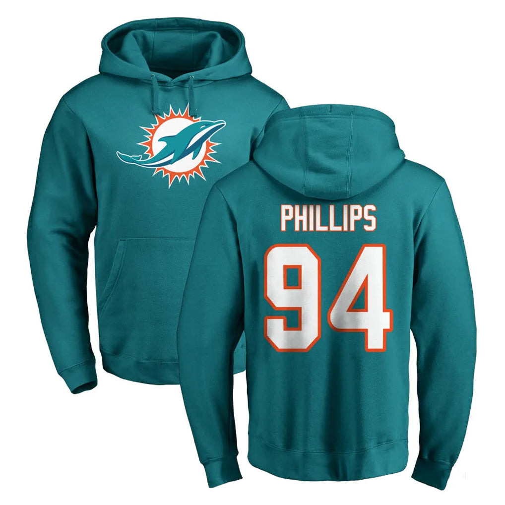 M.Dolphins #94 Jordan Phillips Player Aqua LOGO Pullover Hoodies Limited Odoa Stitched Jerseys