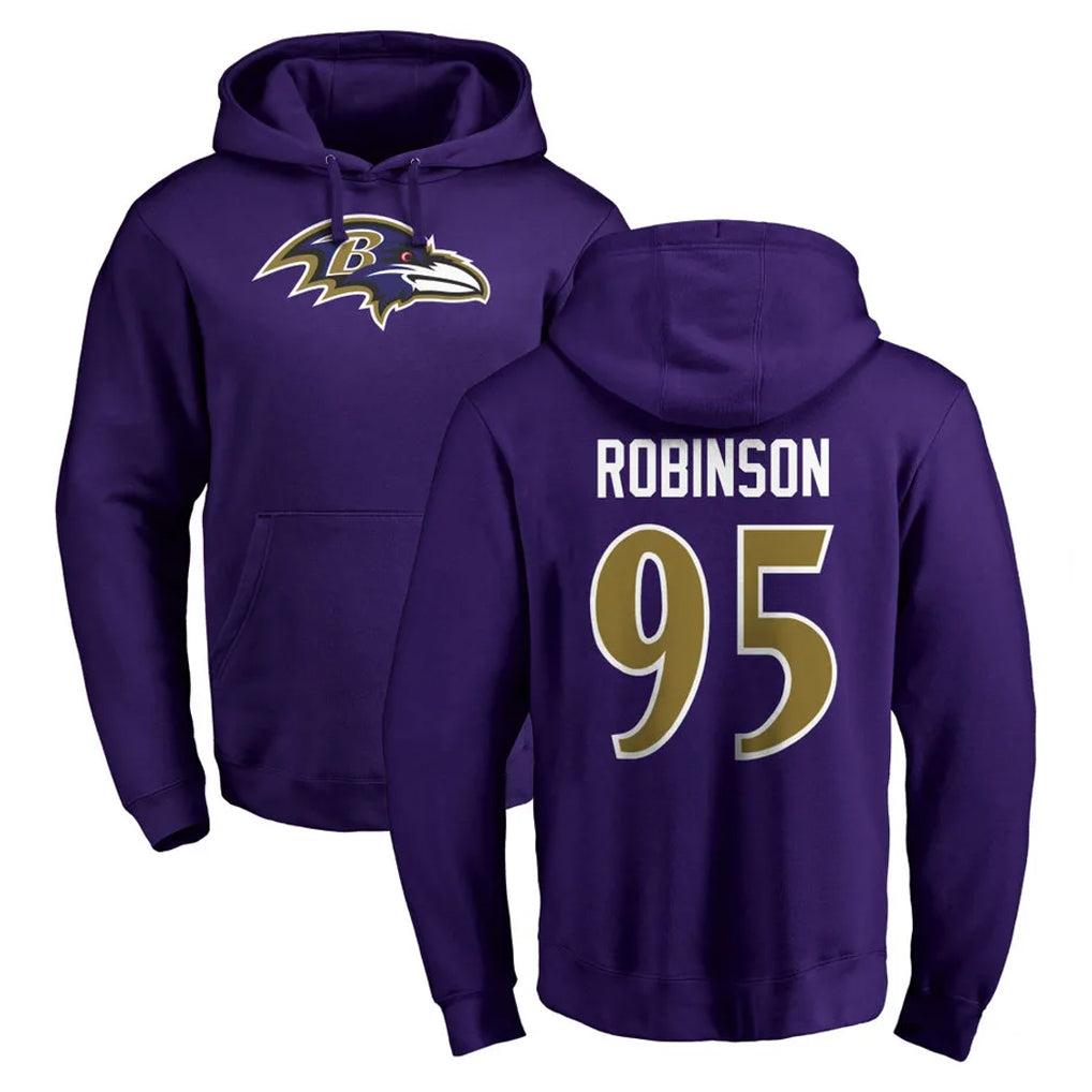 B.Ravens #95 Tavius Robinson Player Purple Salute to Service Pullover Hoodie Odoa Stitched Jerseys