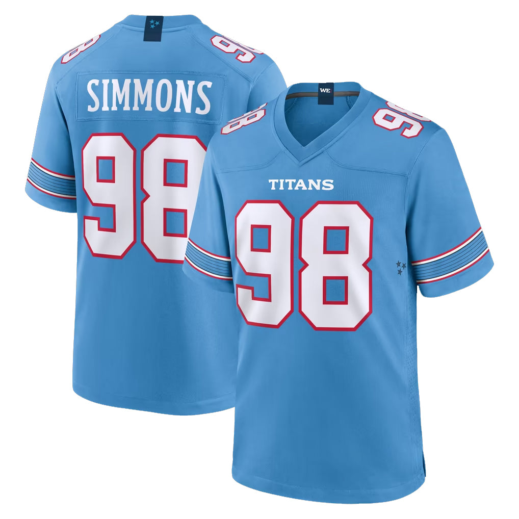 T.Titans #98 Jeffery Simmons Player Light Blue 2026 Game Home Odoa Stitched Jerseys