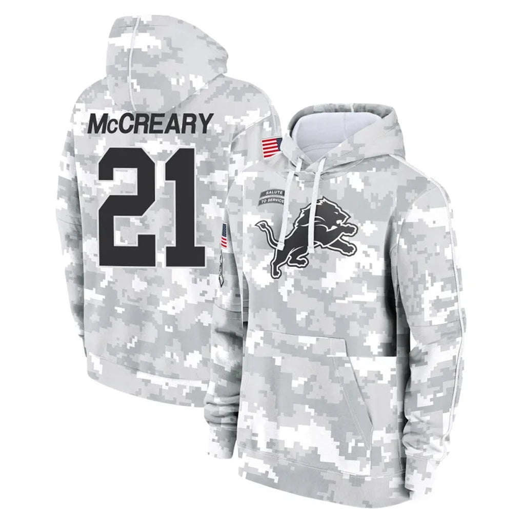 D.Lions #21 Roger McCreary Player Arctic Camo Salute to Service Hoodies Limited Game Odoa Stitched Jerseys
