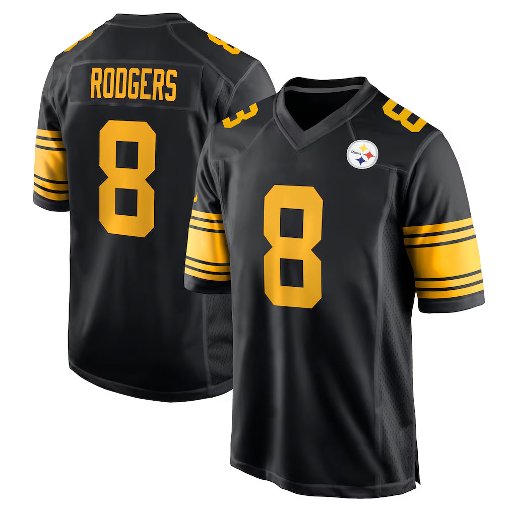 P.Steelers #8 Aaron Rodgers Player Black Color Rush Home Game Odoa Stitched Jerseys