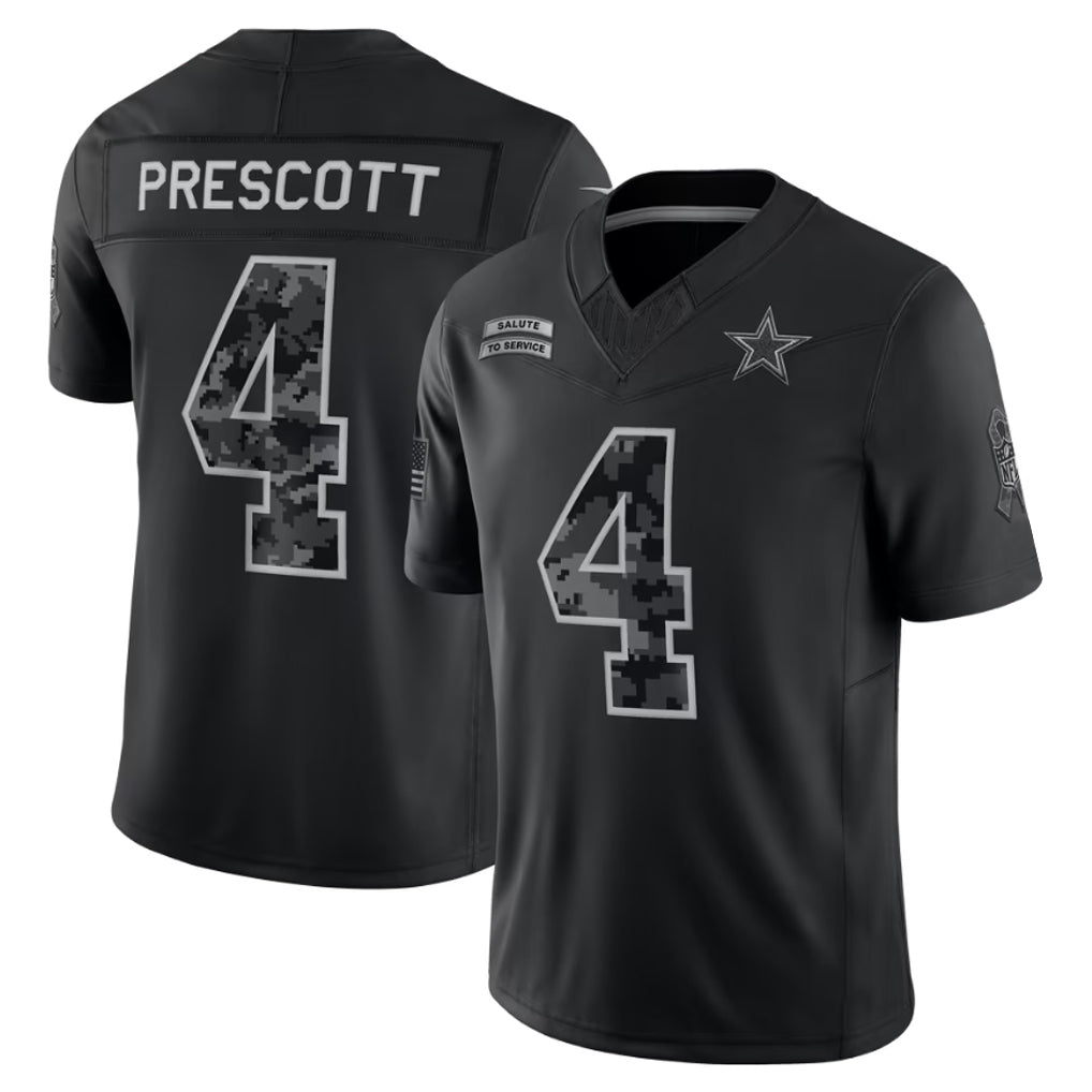 Odoa D.Cowboys #4 Dak Prescott Player Black Limited 2026 Salute to Service Home Game Stitched Jerseys